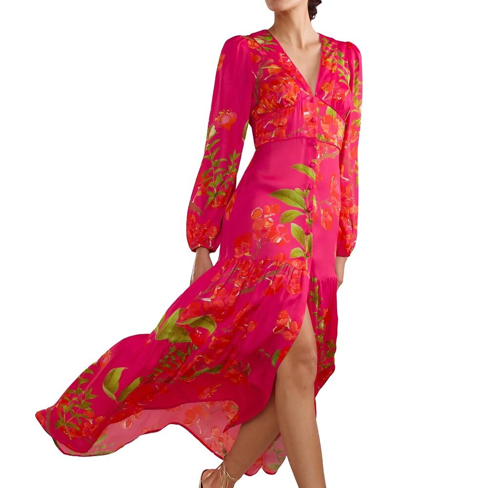 Cynthia Rowley Floral Print Button-Up Maxi Dress